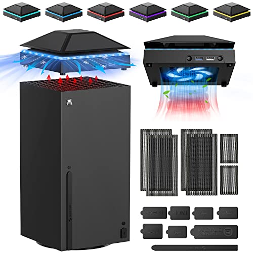 FASTSNAIL Cooling Fan Dust Cover for Xbox Series X Console, Cooling System with RGB Light, 3.0&2.0 USB Port, Dust Proof Filter, Low Noise Top Fan with 3 Gears, Rubber Dust Plugs, Series X Accessories