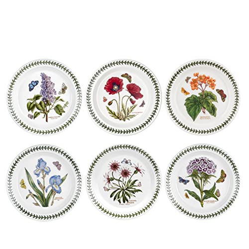 Portmeirion Botanic Garden 8.5' Salad Plate - Set of 6 | Assorted Floral Motifs | Fine Earthenware | Dishwasher, Microwave, Freezer, and Oven Safe | Made in England