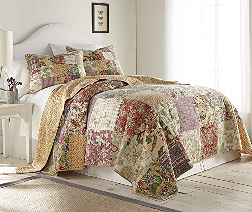 Chezmoi Collection Delaney 3-Piece Floral Patchwork Pre-Washed 100% Cotton Quilt Set, King