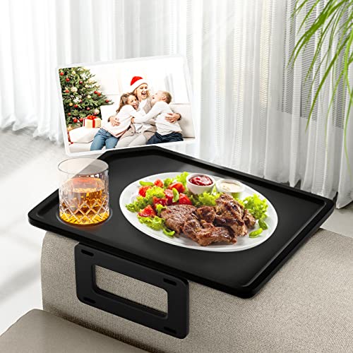 Multi-Function Arm Clip Table Tray For Couch, Sofa with Armrest Suitable for Home Drinks/Fast Food/Fruit Etc, Large Size Black