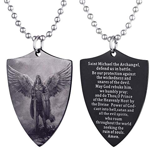 FAYERXL St Michael Necklace for Men,Personalized Saint Medal Cross Sword Shield Guardian Angel Protection Prayer Christian Amulet Catholic Pendant (Saint Michael Archangel Shield Style)