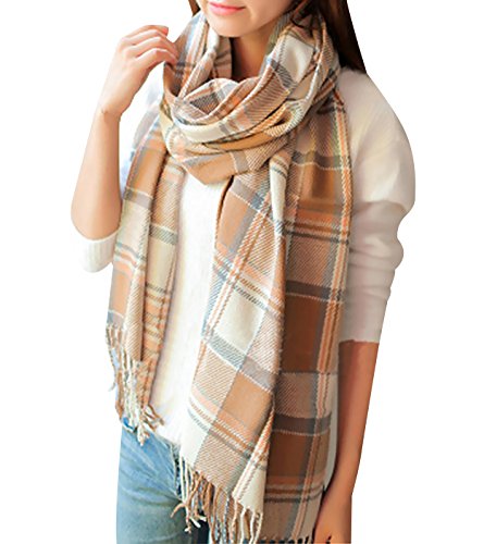 Loritta Womens Scarf Fashion Long Plaid Shawls Wraps Big Grid Winter Warm Lattice Large Scarves Gifts,Brown Beige Lattice