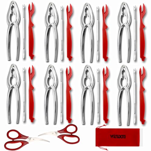 WENDOM Crab Leg Crackers and Tools Set 27Pcs include 8Crab Crackers,8Lobster Shellers,8Crab Leg Forks/Picks and 2Seafood Scissors& Storage Bag