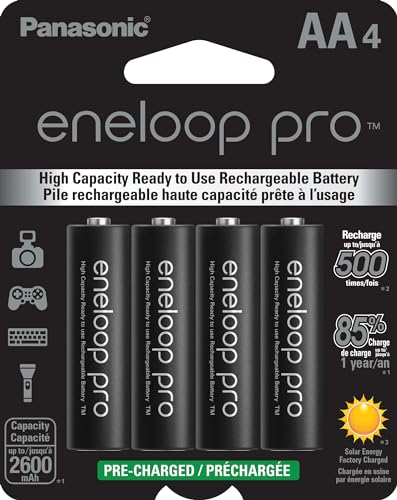 Panasonic BK-3HCCA4BA eneloop pro AA High-Capacity Ni-MH Pre-Charged Rechargeable Batteries, 4-Battery Pack