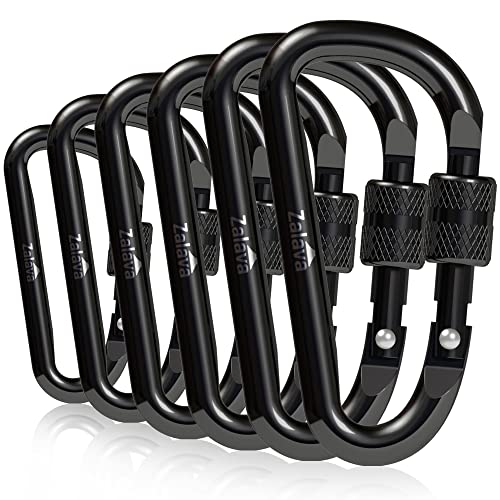 Zalava 6 pcs 2”D-Clip Durable Locking Carabiner Keychain Clip,Keychain Clip Hook,Black