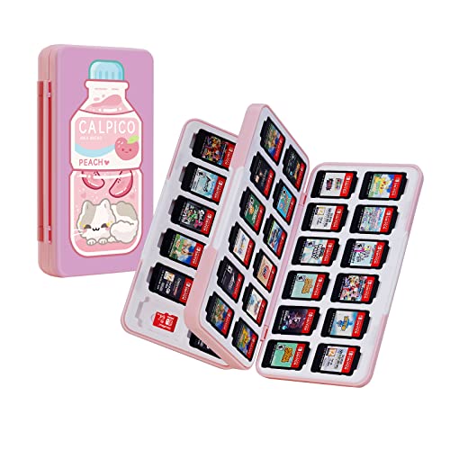 JINGDU 48-slot Game Card Case for Switch Game Fans, the Game Cartridge Case Holder for Switch/NS/OLED/Lite Games Can Store 48 Game Cards and 24 micro SD Cards, Hard Shell, Silicon Lining, Cute Cat