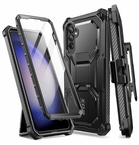 i-Blason Armorbox Designed for Samsung Galaxy S23 FE Case with Kickstand & Belt Clip, Full-Body Rugged Bumper Case with Built-in Screen Protector (Black)