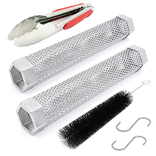 12' Pellet Smoker Tube for pellet Grill 2 Pack Cold Smoker Generator for BBQ Stainless Steel Wood Pellet Tube Smoker Fit Electric Gas Charcoal Grill, Provides Food tong and Brush and Hook