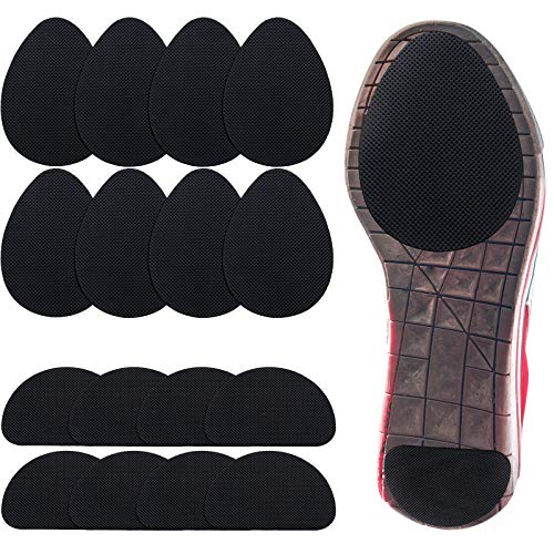16 Pieces Non-Skid Shoe Pads Self-Adhesive Shoe Grips Anti Slip Shoe Pads Noise Reduction Shoes Cushion Anti-Shedding Rubber Sole Protector (Black, Simple Style)