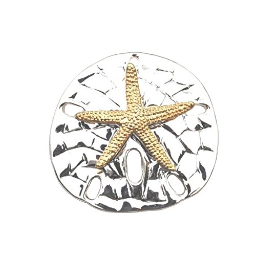 Large 2-Tone Textured Sand Dollar Starfish Pendant Slide Brooch Sea Life Beach Fashion Jewelry Lead-Free in Gift Box (Size 1.8 x 1.6-inches)