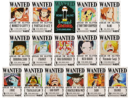 Xiumui OP Anime Wanted Posters Bounty Poster 42cm×29cm, New Edition, Luffy 1.5 Billion, Set of 16
