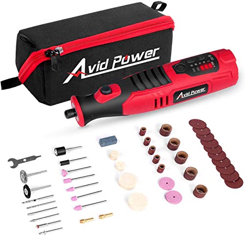 AVID POWER Cordless Rotary Tool 2.0 Ah 8V Rechargeable Rotary Tool, 4 Front LED Lights, 5 Speeds, 60 Pcs Rotary Tool Accessories with Bag for Carving, Engraving, Sanding, Polishing and Cutting - Red