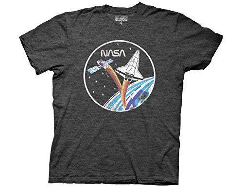 Ripple Junction NASA Adult Unisex Vintage Shuttle & Satellite Light Weight Crew T-Shirt Large Heather Charcoal
