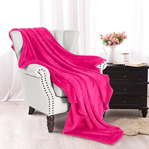 Exclusivo Mezcla Extra Large Fleece Throw Blanket, 50x70 Inches 300GSM Super Warm and Soft Blankets for Couch, Hot Pink Throw for Winter, Cozy, Plush and Lightweight