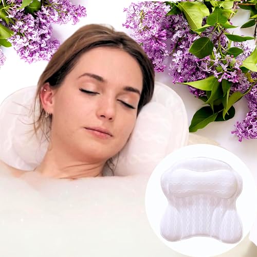 Bath Pillow for Mother's Day - Bath Pillows for Tub | Neck & Back Support Bathtub Pillow, Luxury Relaxing Bathtub Accessories Spa Gifts, Mesh Fabric w/Suction Cups