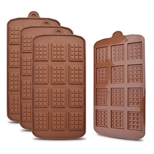 homEdge 12 Cavity Break-Apart Chocolate, Set of 4 Packs Food Grade Non-Stick Silicone Protein and Energy Bar Candy Molds