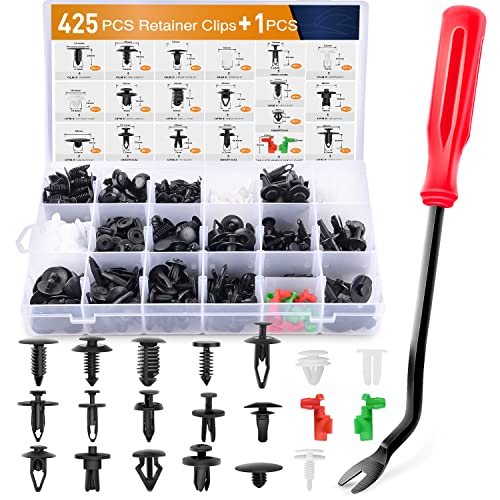 GOOACC 425 Pcs Car Body Retainer Clips Set Tailgate Handle Rod Clip Fastener Remover - 19 Popular Sizes Auto Push Pin Rivets -Door Trim Panel Clips for GM Ford Toyota Honda Chrysler
