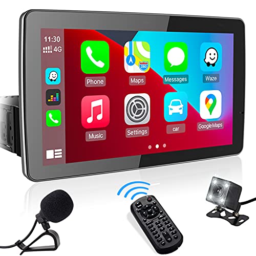 9' Single Din Car Stereo with Apple CarPlay, aboutBit Adjustable Multimedia Receiver with PhoneLink/Bluetooth/MIC/Dual USB/AM&FM Radio/USB & SD/Backup Camera/Steering Wheel Control