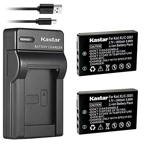 Kastar Battery (X2) & Slim USB Charger Compatible with KLIC-5001 1054062 1064062 DB-L50 Easyshare P712 P850 P880 Z730 Z760 Z7590 DX6490 DX7440 DX7590 DX7630, DMX-WH1 HD1010 FH11 VPC-WH1 HD2000 HD1000