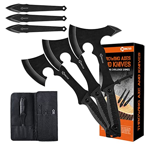 ANTARCTICA Throwing Axe Knife Set 11 inch Full Tang Stainless Steel Throwing Tomahawk Axe and 8 inch Stainless Steel Well-Balanced Throwing Knife for Recreation and Competition(3 Packs)