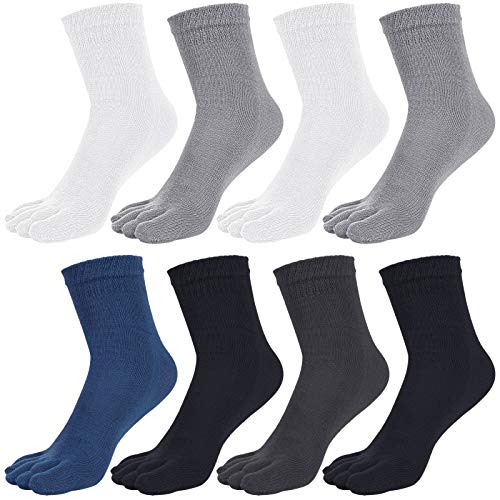 8 Pairs Toe Socks Crew Finger Socks Running Socks for Boys Women Men (Black, Dark Gray, Blue, White and Light Gray)