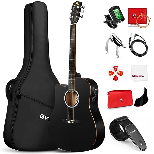 Vangoa Left Handed Guitar, Left Hand Acoustic Electric Guitar 41 Inch Full Size Lefty Acoustic Guitar Cutaway Acustica Guitarra Bundle with 4-Band EQ and Gig Bag for Adults Beginners Teens, Black