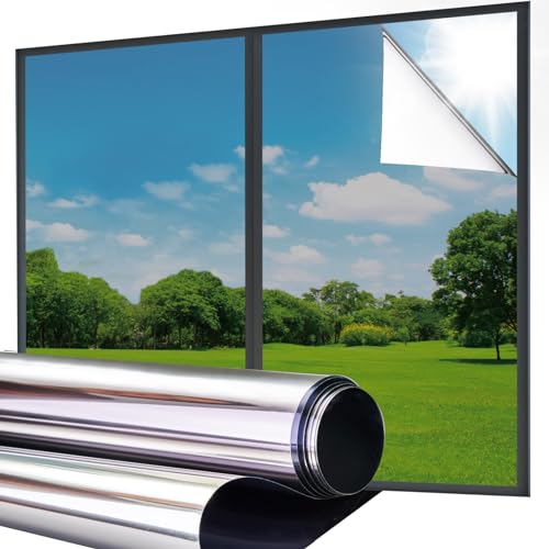 Coavas One Way Window Film Window Tint for Home Daytime Privacy Sun Blocking Reflective Mirror Window Film Anti UV No Glue Static Cling, 17.5' x 78.7'