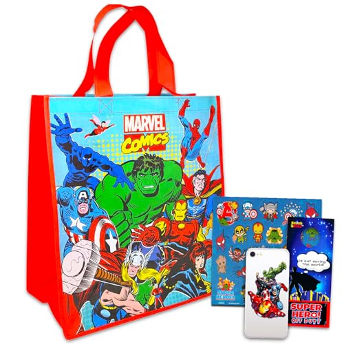 Marvel The Avengers Tote Bag Set - Bundle with Avengers Reusable Tote Bag for Kids, Adults Plus Stickers, Decal, More | Marvel Avengers Grocery Bag
