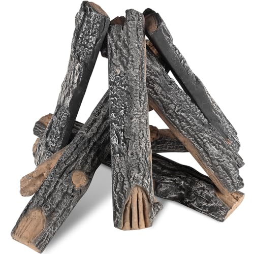 VEVOR 8 Pcs Oak Logs, Gas Fireplace Ceramic Logs for Fire Place, Heat-Resistant Wood Log Gas Realistic Logs, Stackable Wood Branches for Gas Fireplace, Firebowl Indoor or Outdoor