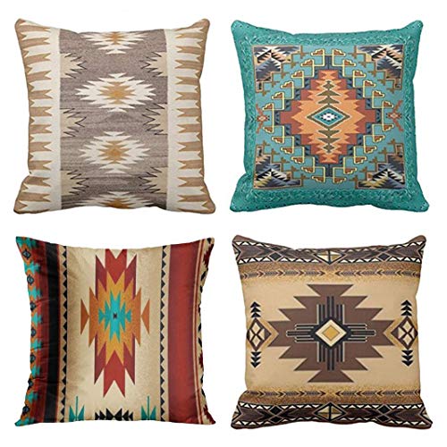 Emvency Set of 4 Throw Pillow Covers Tribal Western Geometric Colorful Nature Color Patterns Sw Turq Orange Decorative Pillow Cases Home Decor Square 20x20 Inches Pillowcases