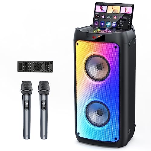 HWWR Karaoke Machine with 2 Wireless Microphones, Portable Bluetooth Speaker for Adults & Kids, Big Party PA System with Disco Lights for Gatherings, Stage Subwoofers, The Best Gifts for All
