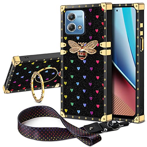 JAKPAK for Moto G Stylus 5G 2023 Case with Strap,Square Phone Cover for Motorola G Stylus 5G Luxury Case with Kickstand Protective Heavy Duty Case for Motor G Stylus 2023 Black