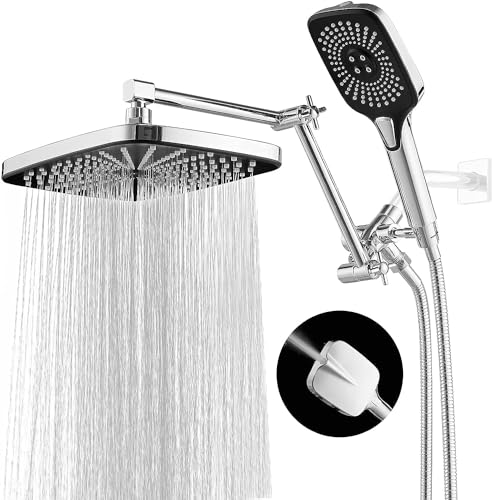 Jcrob 12 Inch Shower Head With Handheld, High-Pressure Rain/Rainfall Shower Heads With 3+1 Settings Handheld Spray, Including 3-Way Diverter, Extension Arm - Height/Angle Adjustable(Chrome)