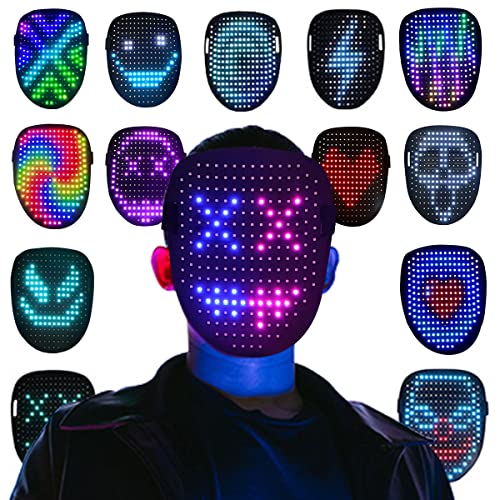 AOSKYKA Face Transforming LED Mask with 50 Presets Pattern Controlled by Gesture, Light Up Mask for Costume Cosplay Party Masquerade, Christmas