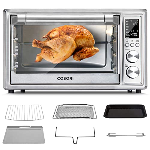COSORI Toaster Oven Air Fryer Combo, 12-in-1 Convection Oven with Rotisserie, Christmas Gifts, Stainless Steel 32QT, 6 Slice Toast, 13' Pizza,100 Recipes (6 Accessories Included), CO130-AO