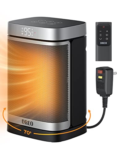 Dreo Electric Space Heater for Bathroom and Indoor, Portable Heater, 1500W Safe and Quiet PTC Ceramic Heater, 40-95°F Digital Thermostat, 70°Oscillating, Remote, ALCI Safety Plug, 12h Timer, 5 Modes