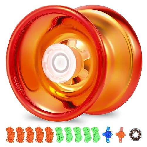 LUOMAJA Metal Responsive Yoyo for Kids: Aluminum Yo Yo Magic for Kids Beginner - Replacement Unresponsive Ball Bearing for Professional Yoyo Players with 10 String Pack & 2 Dragon Finger Gloves