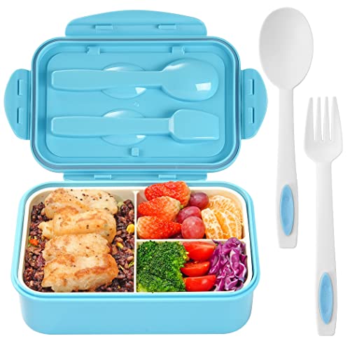 LOVINA Bento Boxes for Adults - 1100 ML Bento Lunch Box Container For Kids With Spoon & Fork - Durable Perfect Size for On-the-Go Meal, BPA-Free and Food-Safe Materials(Blue)