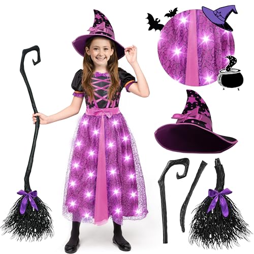 Spooktacular Creations Witch Costume for Girls, Light Up Pink Witch Costume, Fairy Tale Witch Halloween Costume Dress Up-3T