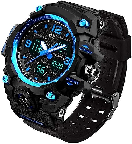 LYMFHCH Men's Analog Sports Watch, LED Military Digital Watch Electronic Stopwatch Large Dual Dial Time Outdoor Army Wrist Watch Tactical