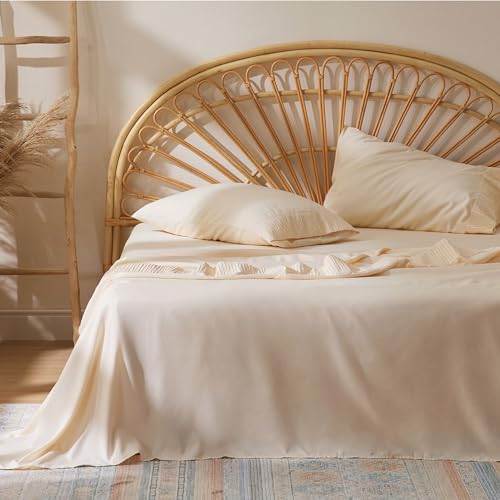 Bedsure Queen Sheet Set - Soft Sheets for Queen Size Bed, 4 Pieces Hotel Luxury Beige Sheets Queen, Easy Care Polyester Microfiber Cooling Bed Sheet Set