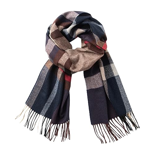CALVIN & OLIVIA Soft Cashmere Feel Scarf Unisex Classic Plaid Tartan Winter Scarves Ombre Buffalo Tartan Tweed Houndstooth Gift for Men Women Amazon Christmas Red Brown Red Navy Camel