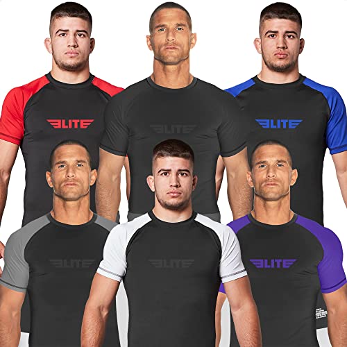 Elite Sports New Item Standard Short Sleeve Compression, Mma, Bjj, No Gi, Cross Training Rash Guard, Medium, Purple