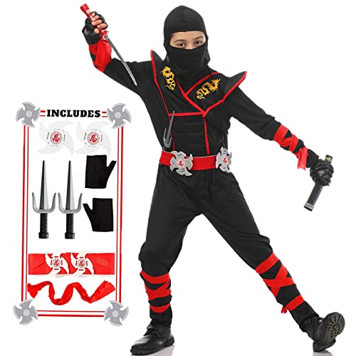 SATKULL Ninja Costumes Set Halloween Boys Ninja Costume Kids Ninja Dressing Up Halloween Cosplay Costumes Boys Parties Gift(kids-M-6/7T)