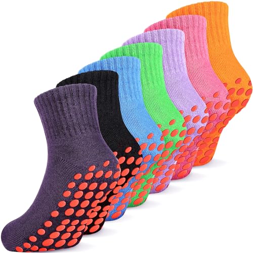 7 Pairs Kids Non Slip Socks Anti Skid Mid Calf Socks for Toddler Boys Girls (M)