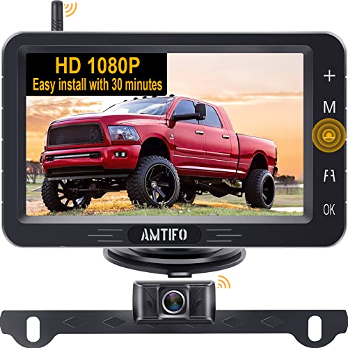 AMTIFO Wireless Backup Camera Touch Key - 5 Inch Split Screen Monitor Truck Rear View Camera Waterproof Clear Night Vision Car Rever Camera System DIY Guide Lines A6