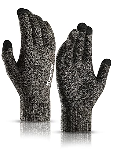 TRENDOUX Gloves for Men, Touch Screen Winter Gloves for Women Unisex - Running Driving Texting for Smart Phone - Warm Knit Thermal Liners for Cold Weather - Anti-Slip - Elastic Cuff - Gray - XL