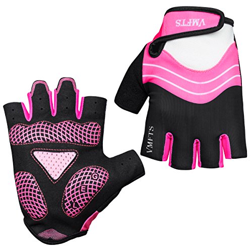 VMFTS Cycling Gloves Gel Pading Fingerless Sporting Glove for Weightlifting Racing Biking Climbing Parkour Running,Pink Medium
