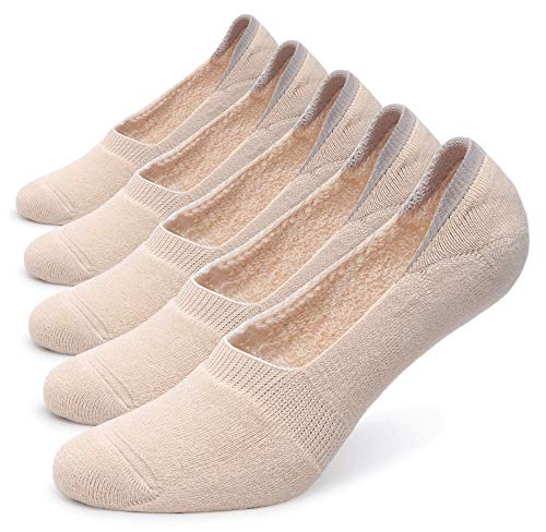 Pareberry Women's Thick Cushion Cotton Athletics Casual Low Cut Flat Non-Slip Boat Liner No Show Socks-5/10 Pack (Shoe Size: 5-8.5, Beige)