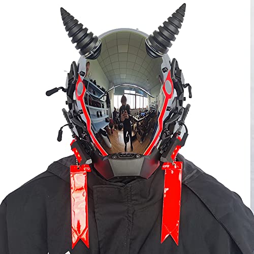 KYEDAY Punk Mask for Men, Ox horn LED Mask,Futuristic Punk Techwear, Cosplay Halloween Fit Party Music Festival Accessories